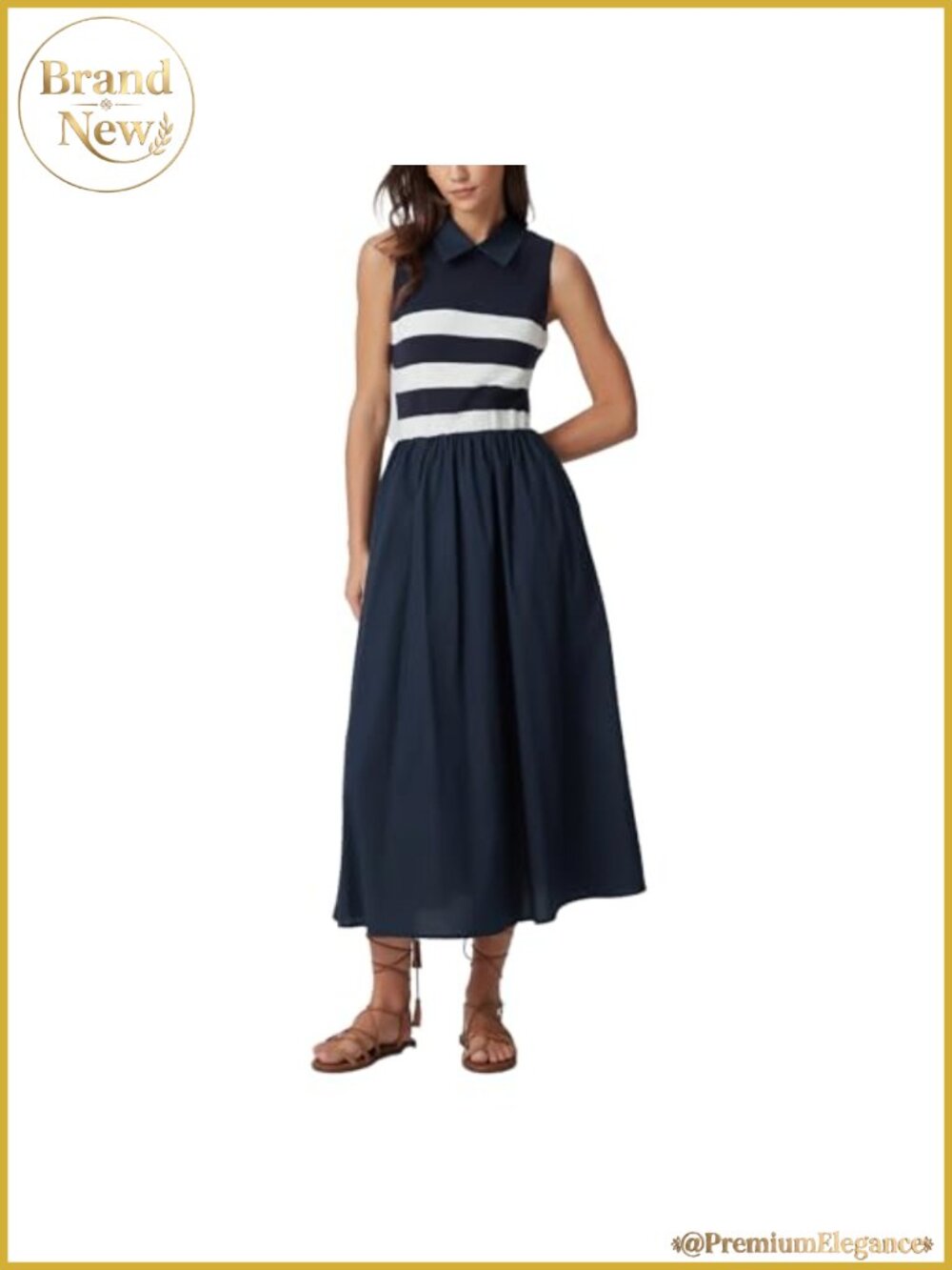 Sleeveless Stripe Knit Midi A-Line Dress